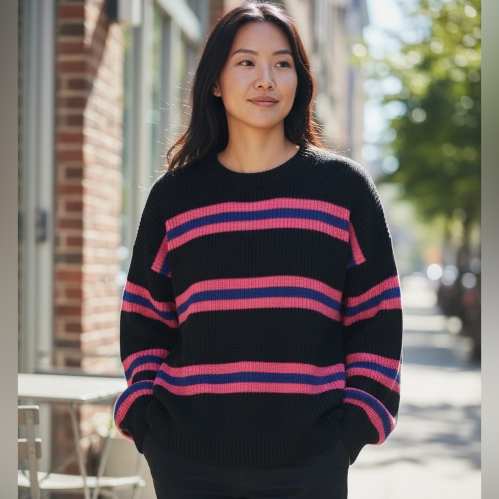 Deep Sugar Striped Ribbed Knit Sweater – Size XL
